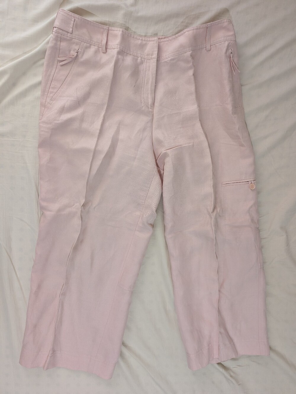 Vtg Talbots Womens Light Pink Silk Linen Blend Crop Straight Leg Pants, Size 14